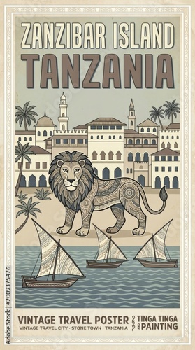 Vintage-style illustrated poster of Zanzibar, capturing tropical charm, culture, and timeless travel nostalgia.