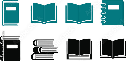 Set of black and blue book icons for education and school design Vector
