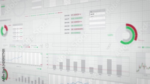 A multitude of animated financial charts displaying the flow of trading data