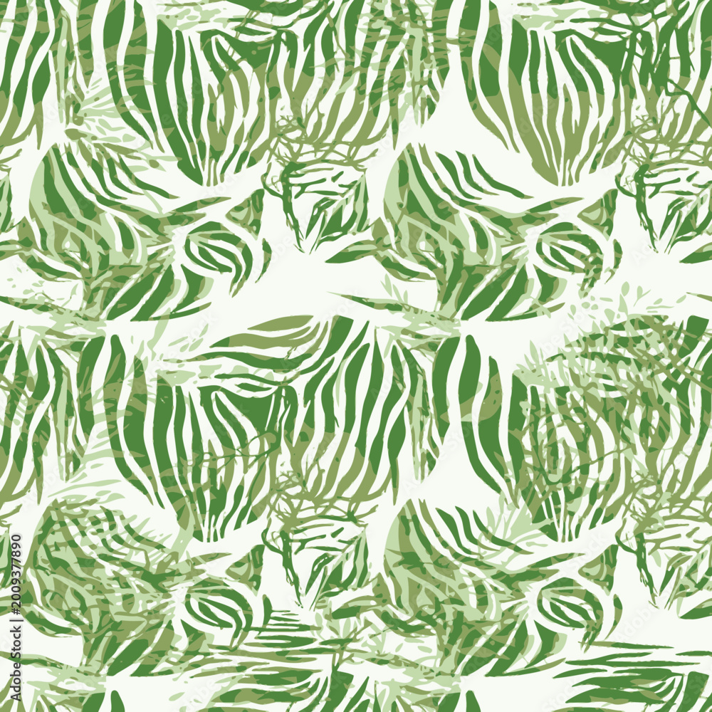 Fototapeta premium Abstract Green Tropical Leaves Zebra Pattern Seamless Background