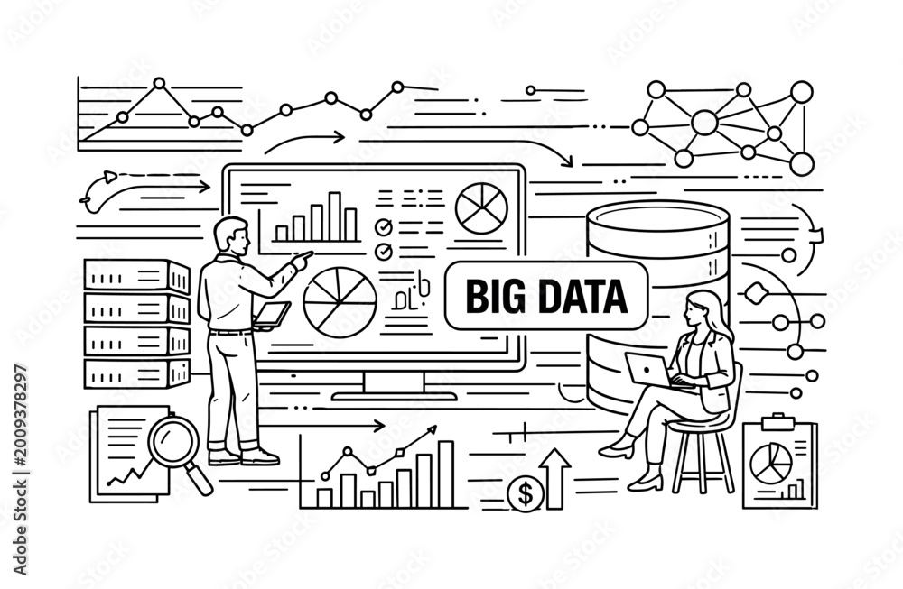 Obraz premium Big Data analytics and visualization with charts and graphs