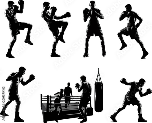 Schilderij op canvas Power-Hand Cocked Cross Position of a Heavyweight Fighter with Detailed Boxing G