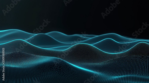 Abstract Turquoise waves rise, points in formation. Deep, dark background