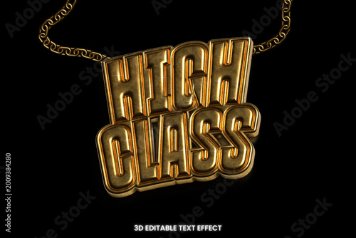 Foto High Class Gold Chain Necklace 3D Text Effect Editable Typography Hip Hop Jewelr