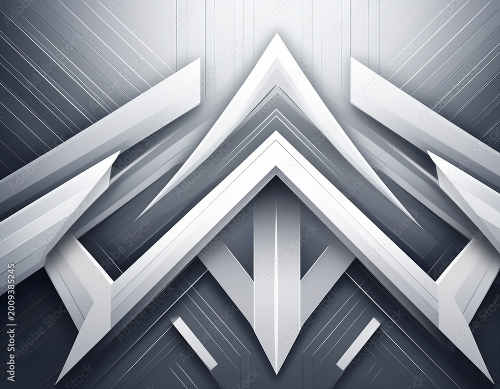 Obraz premium abstract technology banner with white and grey arrows on a sleek geometric background ideal for digital presentations and branding