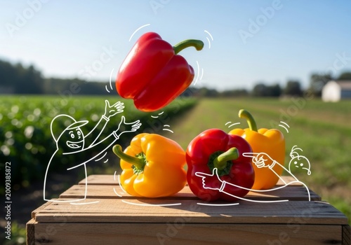Capsicum farm illustration with clean line art, representing agriculture, growth, and sustainable farming.
