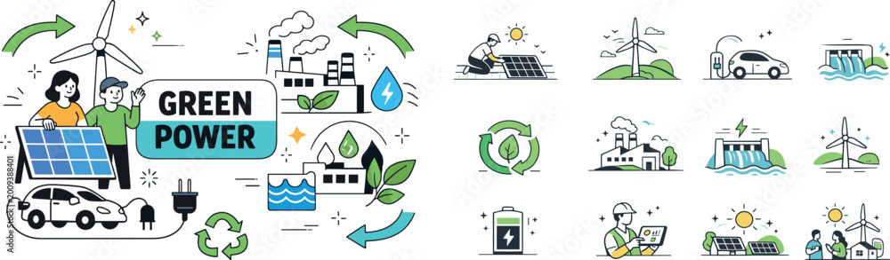 Obraz premium Green power concept with renewable energy sources and sustainable technologies
