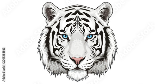 Photos White Tiger Face Portrait - Majestic Predator with Blue Eyes