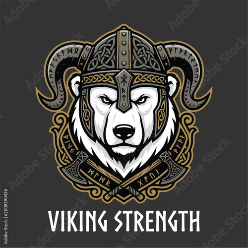 Viking Bear Warrior Emblem with Axes.