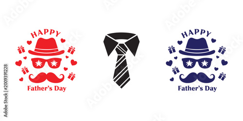 Father's day celebration hats ties and mustaches on a white background