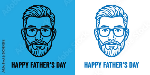 Father's day illustration two sketch style portraits of a bearded man
