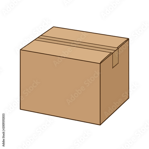Simple line drawing of a closed cardboard box with tape seals, perfect for shipping and storage illustrations