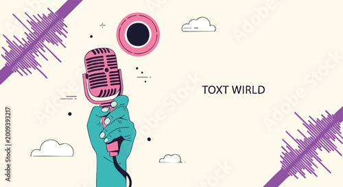 Tableau sur toile Hand holding vintage microphone