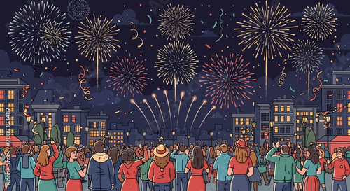 Bild auf Leinwand A vibrant city celebration unfolds with a spectacular fireworks display illumina