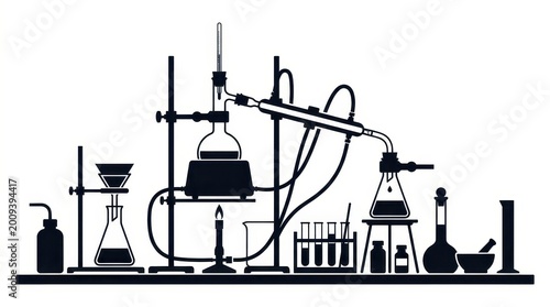 Chemical distillation apparatus laboratory equipment illustration science and research concept isola