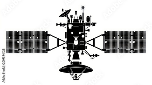 Space probe illustration detailed vector graphic of a spacecraft with solar panels isolated on white
