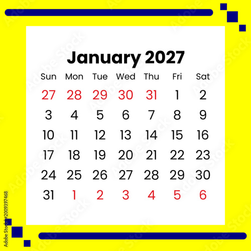Calendar Monthly January 2027
