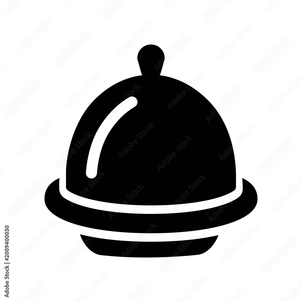 Fototapeta premium Restaurant serving icon in flat style. Cloche food cover symbol. Hotel room service, gourmet meals and culinary presentations vector illustration