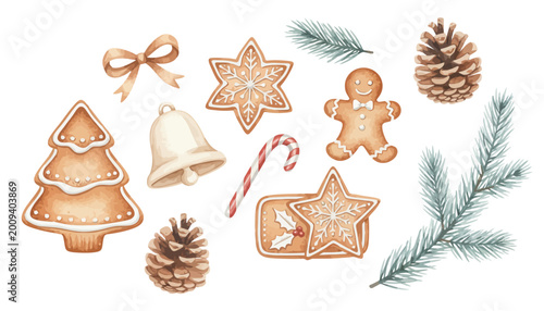 Christmas cookies, holiday baking, gingerbread, festive icons, vector illustrations