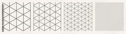 Fotografia Square grid collection isometric triangle mesh geometry, four samples blueprint style