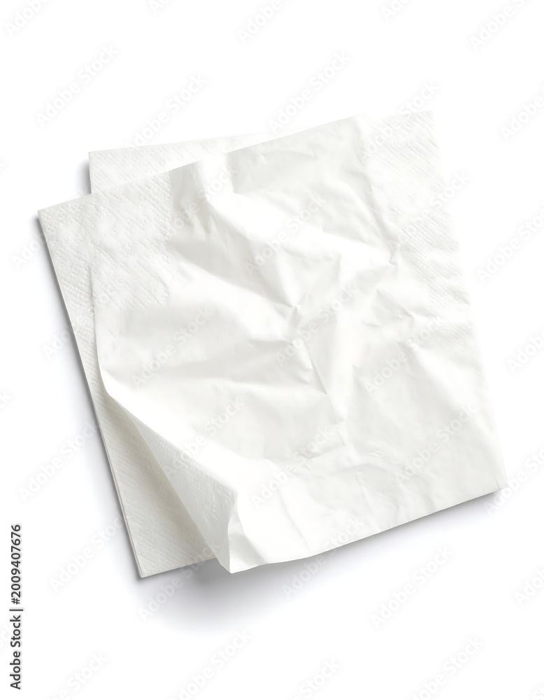 Obraz premium Two white, folded paper squares, a textured, disposable material, sit diagonally, lit from above, with shadow