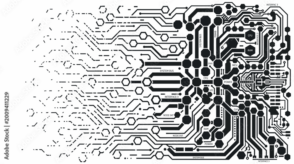 Obraz premium Abstract Circuit Board Pattern with Fading Digital Lines