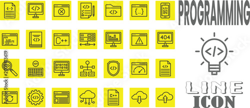 Schilderij op canvas Vector Set of 28 Software Programming Web Development and Coding Outline Icons
