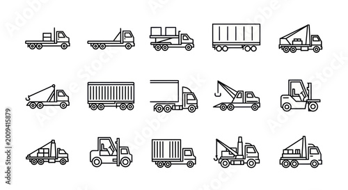 Collection of Truck and Vehicle Icons: Flat Design, Logistics and Transport Set