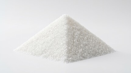 Pyramid shaped pile of salt in close up, clean food ingredient texture concept, minimal white surface composition, sharp granular detail, studio lighting, no logos