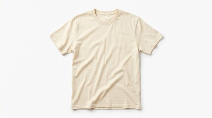 Cream colored short sleeve t shirt mockup isolated on a white background, clean apparel template for fashion presentation with soft fabric folds and minimal product styling, no logos