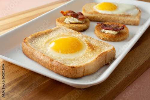 A view of a dairy-free, gluten-free egg in a hole entree.