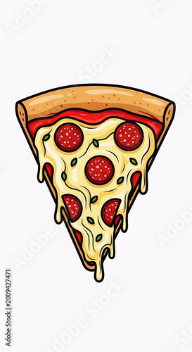 Delicious Pepperoni Pizza Slice with Melting Cheese Illustration