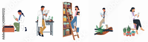 Fotografía Diversity of scientists conducting modern agricultural research and botanical studies using digital technology for data analysis in various laboratory and field settings
