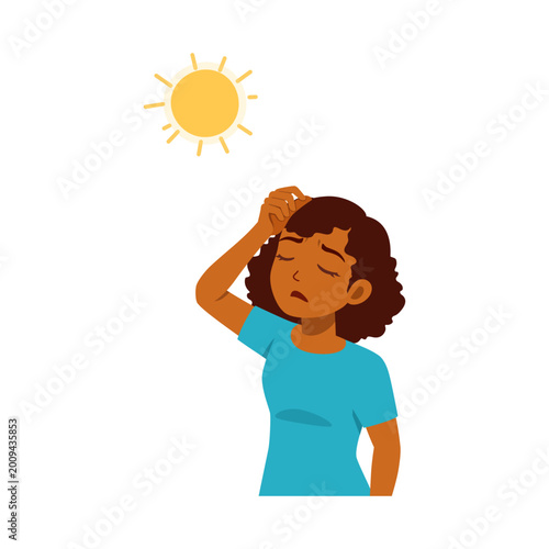Fotografie African American woman feeling exhausted under the hot sun with a tired uncomfor