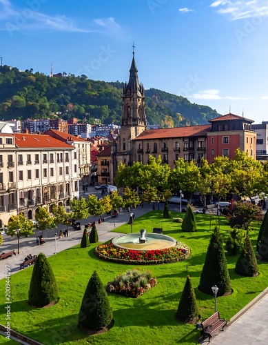 Scenic European city park landscape architecture.