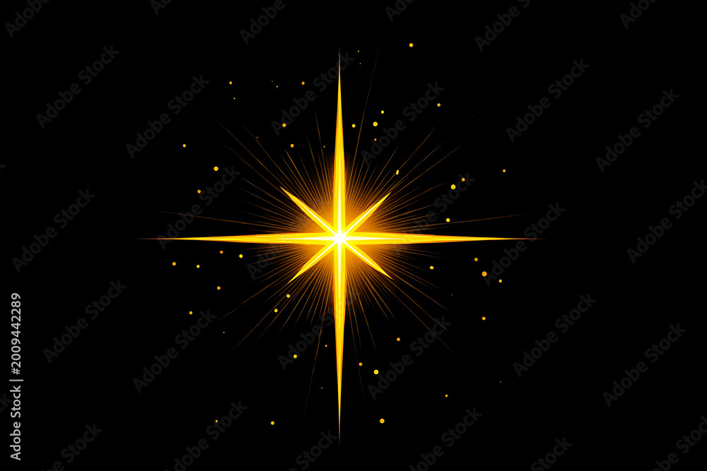 Obraz premium Bright Golden Starburst with Sparkling Particles on Black Background.