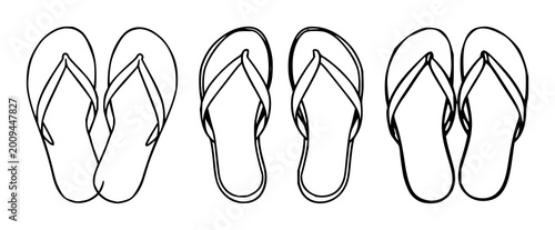 Canvas-taulu Flip flops set with sharp black line art on white background depicting relaxed b