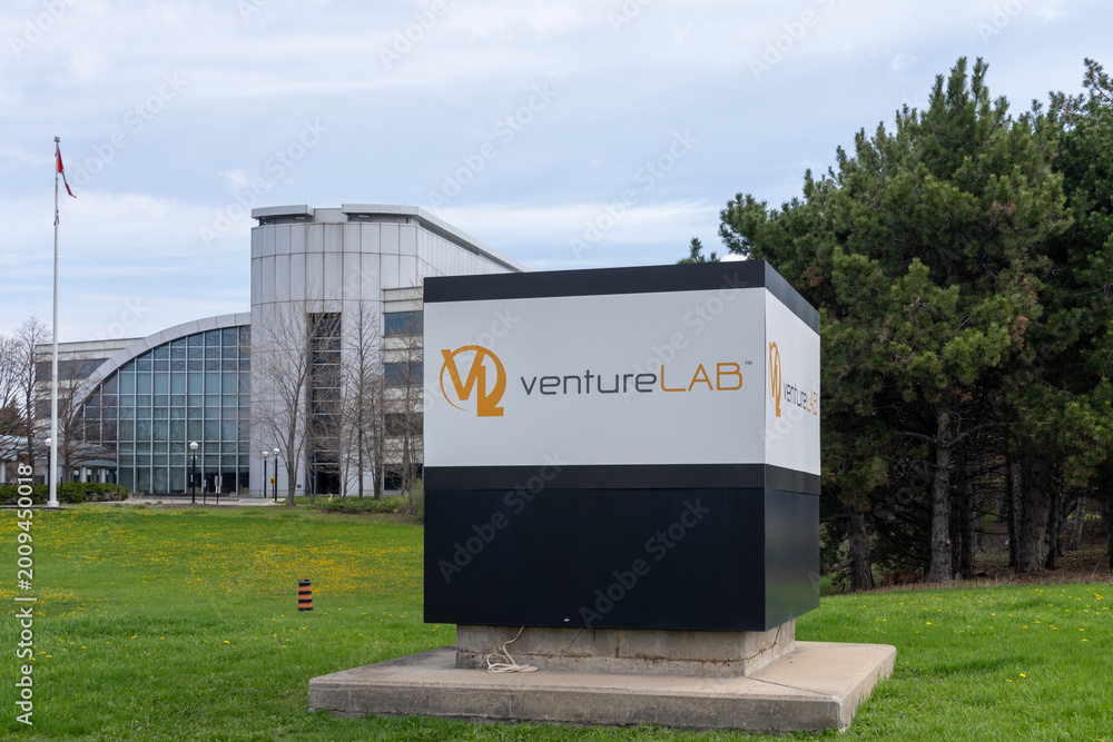Fototapeta premium Markham, Ontario, Canada - May 3, 2026: ventureLAB headquarters on Steeles Ave in Markham, Ontario, Canada. ventureLAB is an innovation hub that helps tech companies build, grow and scale their busin