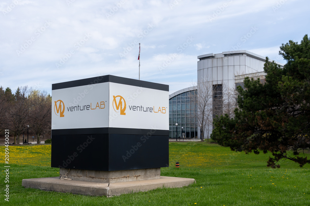 Fototapeta premium Markham, Ontario, Canada - May 3, 2026: ventureLAB headquarters on Steeles Ave in Markham, Ontario, Canada. ventureLAB is an innovation hub that helps tech companies build, grow and scale their busin