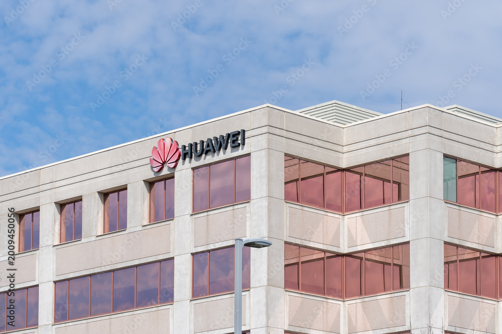 Fototapeta premium Markham, Ontario, Canada - May 3, 2026: Huawei Technologies Canada office building in Markham, Ontario, Canada, a Chinese networking, telecommunications equipment, and services company.