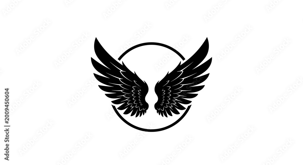 Obraz premium Black Wings in a Circle Logo.