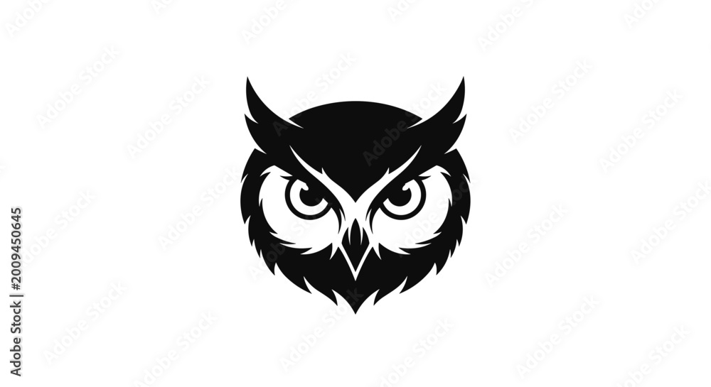 Obraz premium Owl Face Closeup Black Silhouette Graphic.