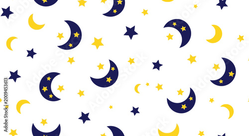 Seamless Moon and Star Pattern Illustration with Copy Space