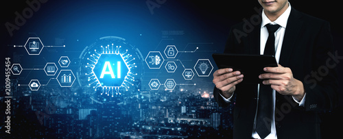 Fotografía Artificial intelligence network concept connecting services, security, analytics and automation across a distributed ecosystem