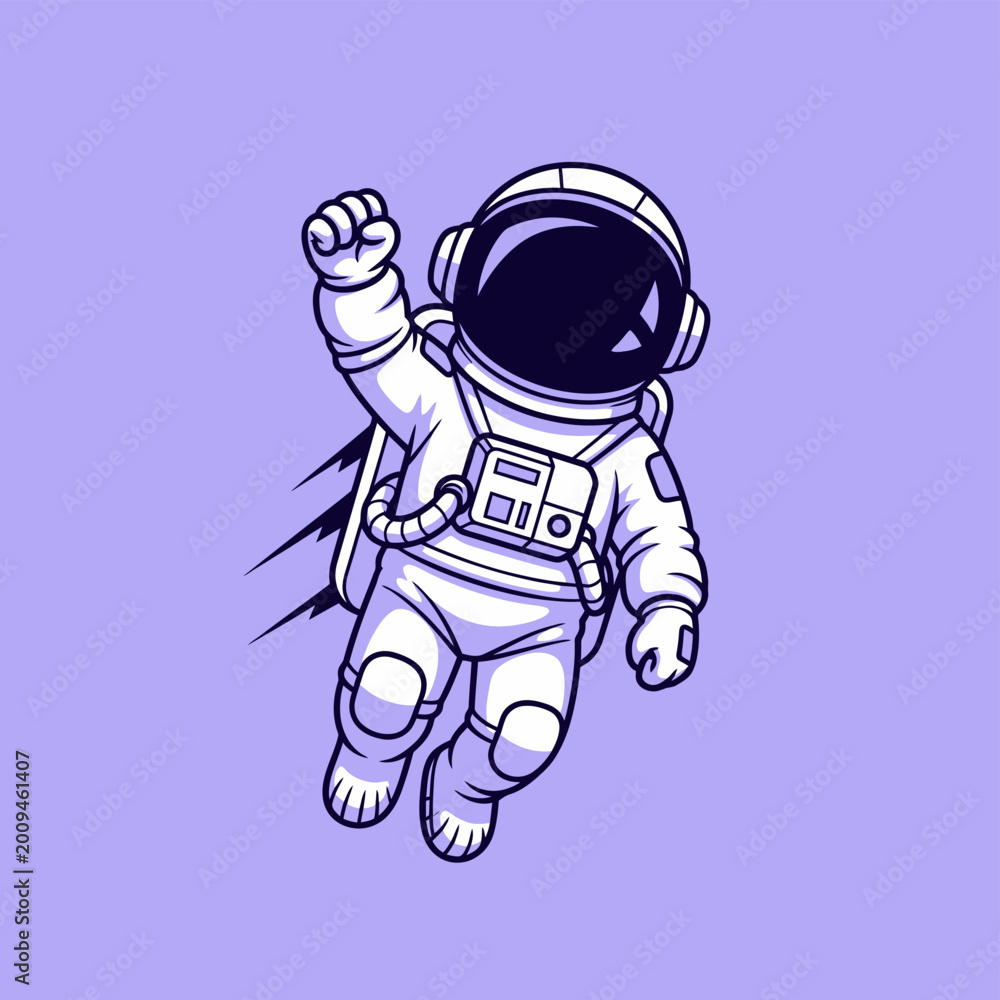 Fototapeta premium Astronaut floating in space with raised hand.