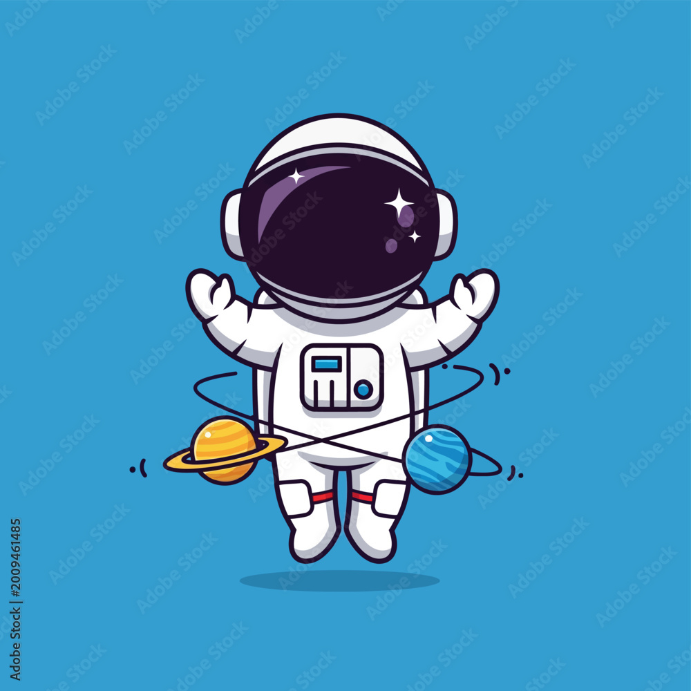 Obraz premium Astronaut jumping between planets in space.