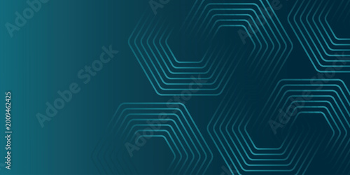 Dark blue gradient abstract background with glowing hexagonal line design. Modern and minimalist design with futuristic overlapping line style.