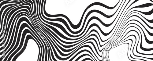Bilde på lerret Black on white abstract perspective line wave stripes with 3d dimensional effect isolated on white