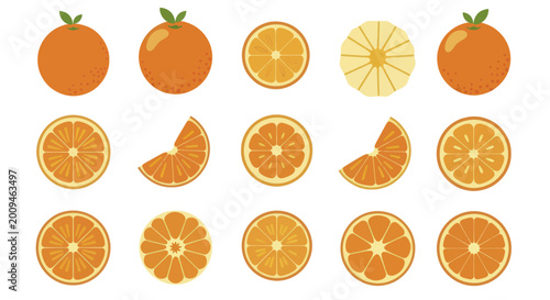 Schilderij op canvas Collection of Fresh Oranges and Slices in Various Forms.