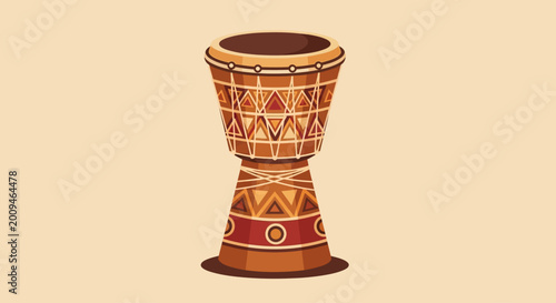 Obraz na płótnie African djembe drum illustration with traditional geometric patterns on beige ba